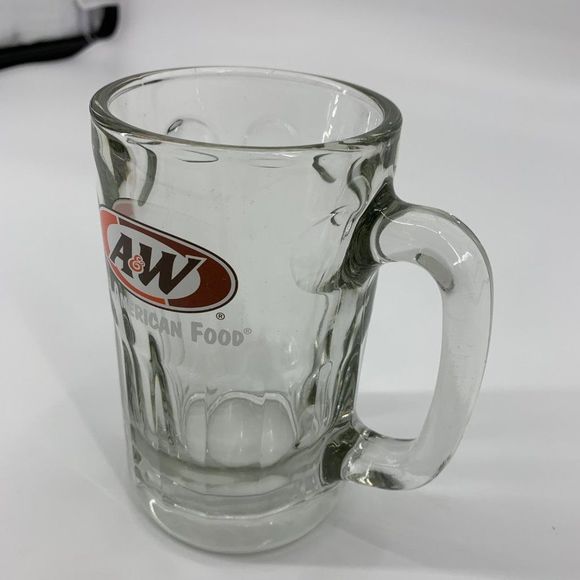 A & W Root Beer ALL AMERICAN FOOD 5 3/4" Heavy Clear Glass Mug 1995 Logo 0781 - Picture 6 of 12